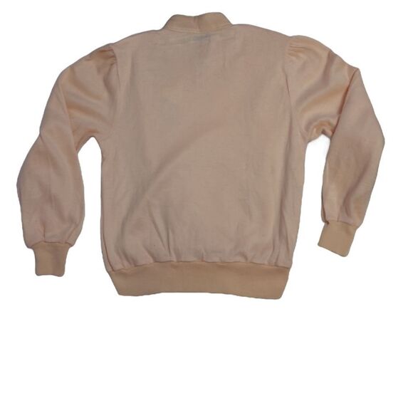 VINTAGE 70s peach top applique leaves mock‎ neck fuzzy sweatshirt S - Picture 3 of 9